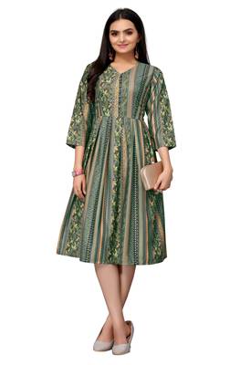 Dark Green Color Printed American Crepe Styles Women's Kurtis. 5