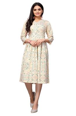 Off White Color Printed American Crepe Styles Women's Kurtis. 3