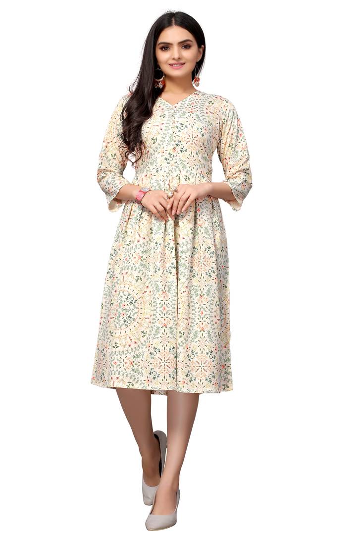 Off White Color Printed American Crepe Styles Women's Kurtis.