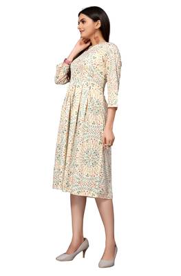Off White Color Printed American Crepe Styles Women's Kurtis. 4