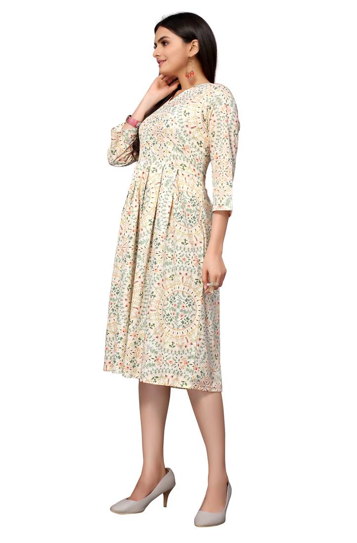Off White Color Printed American Crepe Styles Women's Kurtis.