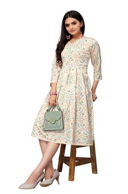 Off White Color Printed American Crepe Styles Women's Kurtis. 5