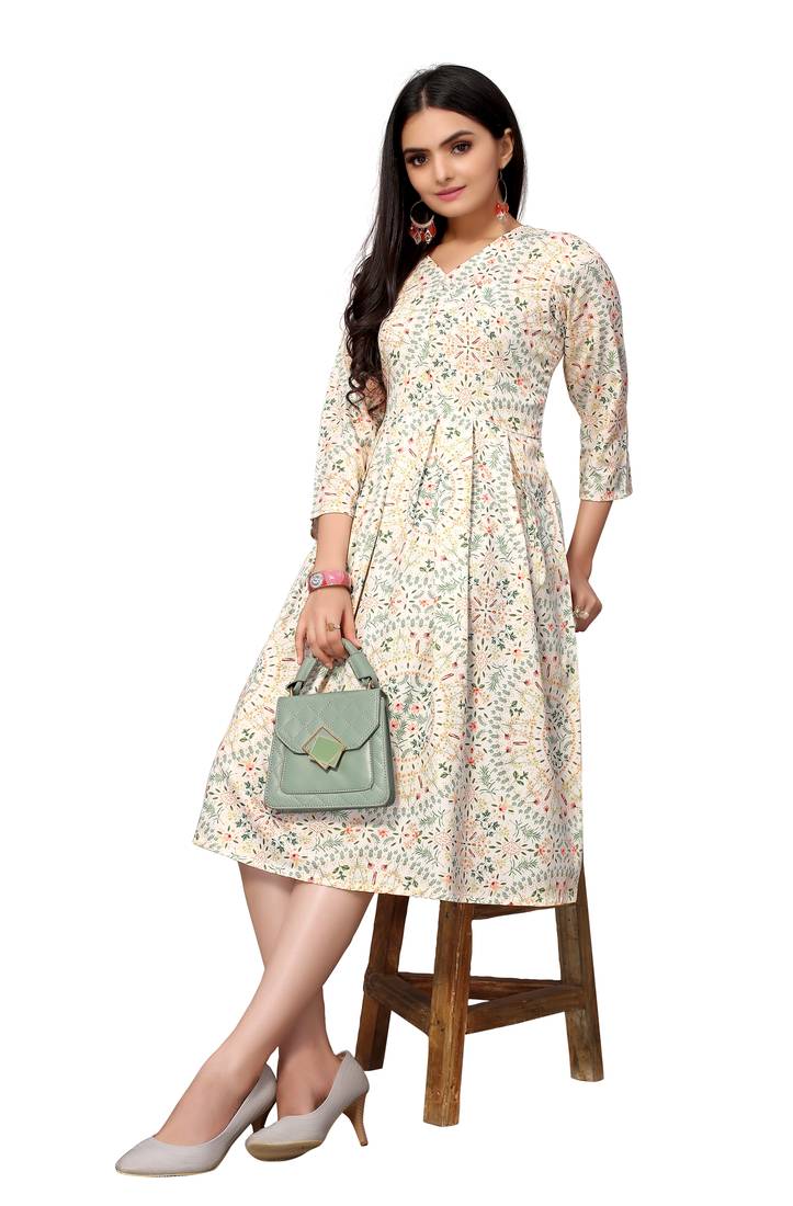 Off White Color Printed American Crepe Styles Women's Kurtis.