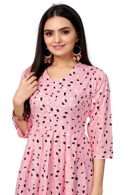 Pink Color Printed American Crepe Styles Women's Kurtis. 1