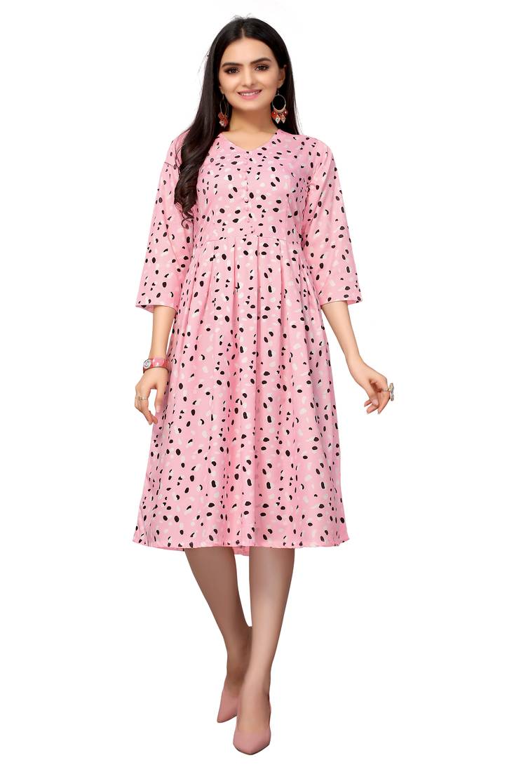 Pink Color Printed American Crepe Styles Women's Kurtis.
