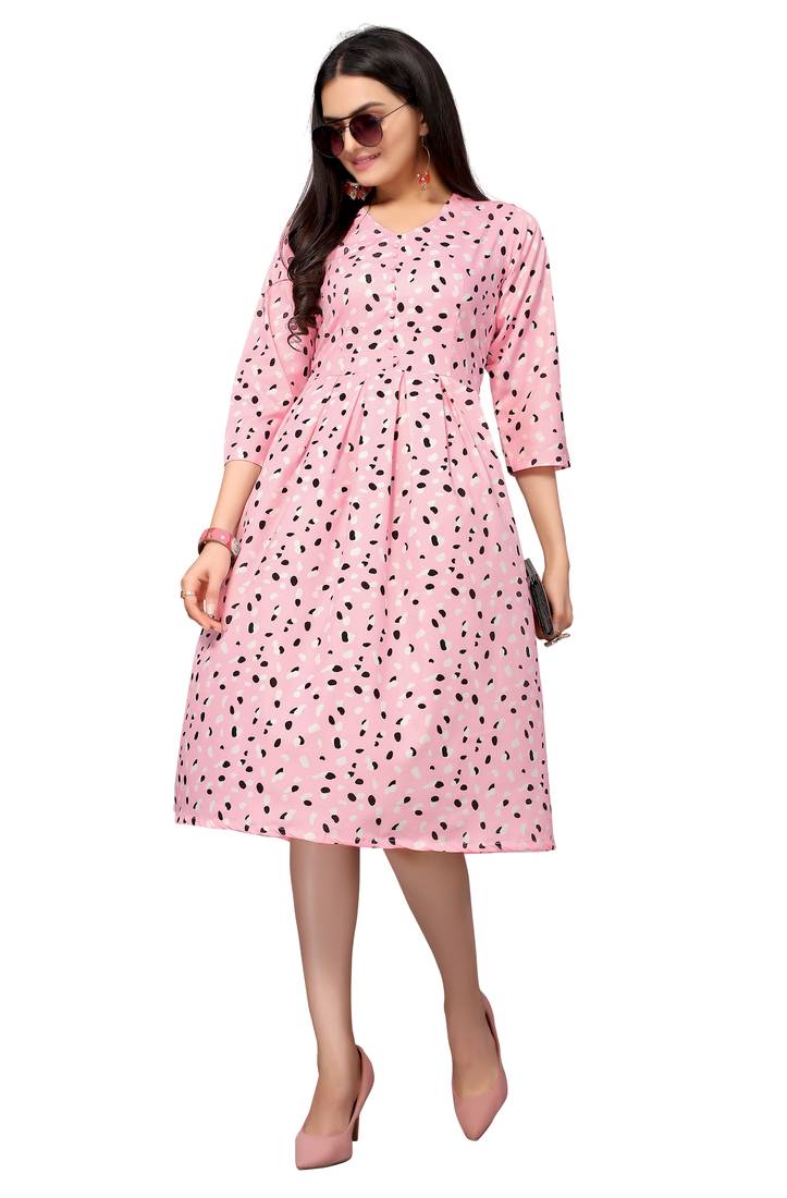 Pink Color Printed American Crepe Styles Women's Kurtis.