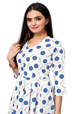 Off White Color Printed American Crepe Styles Women's Kurtis. 1