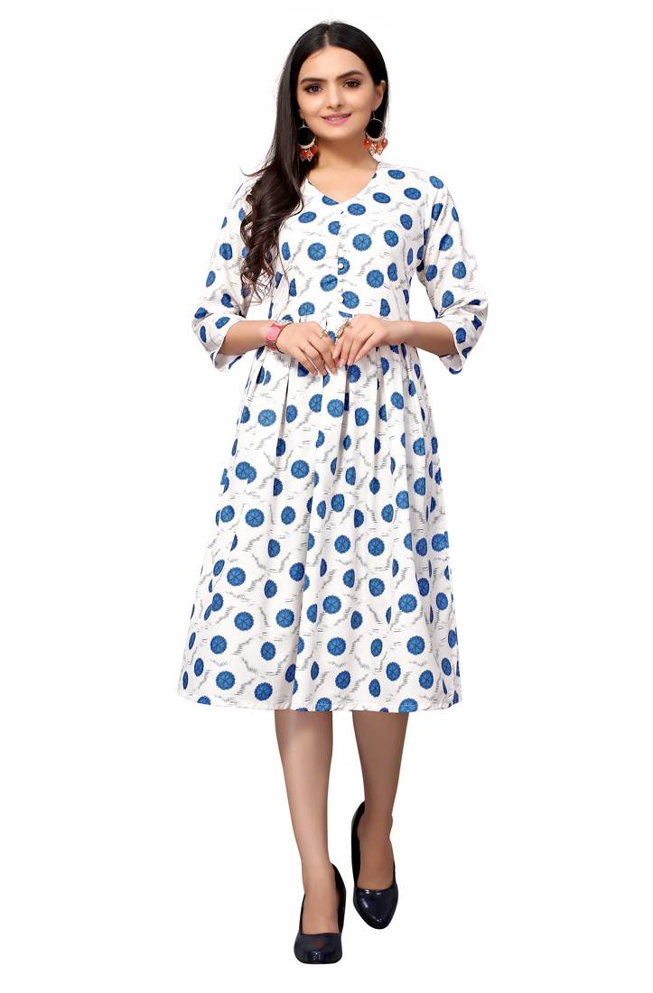 Off White Color Printed American Crepe Styles Women's Kurtis.