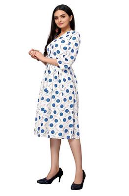 Off White Color Printed American Crepe Styles Women's Kurtis. 4