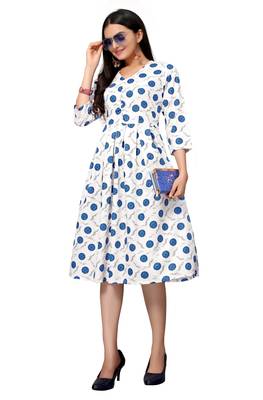 Off White Color Printed American Crepe Styles Women's Kurtis. 5