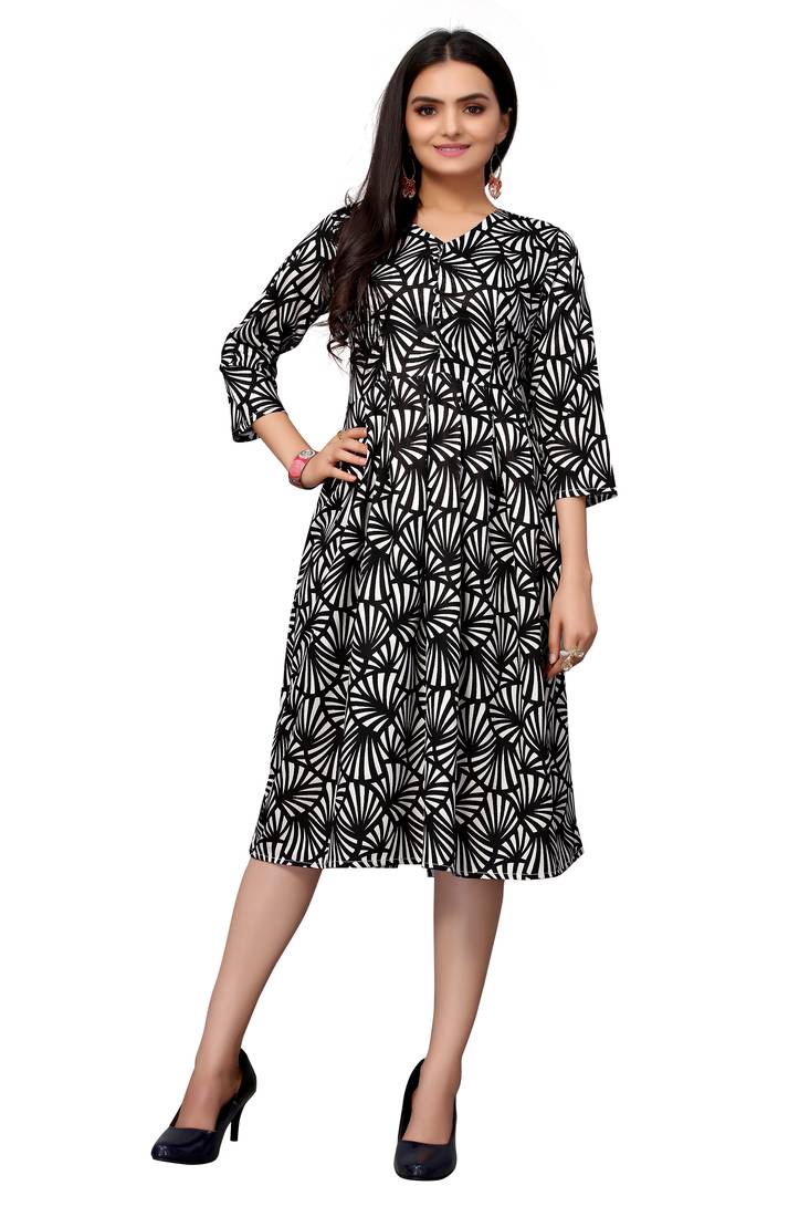 Black Color Printed American Crepe Styles Women's Kurtis.