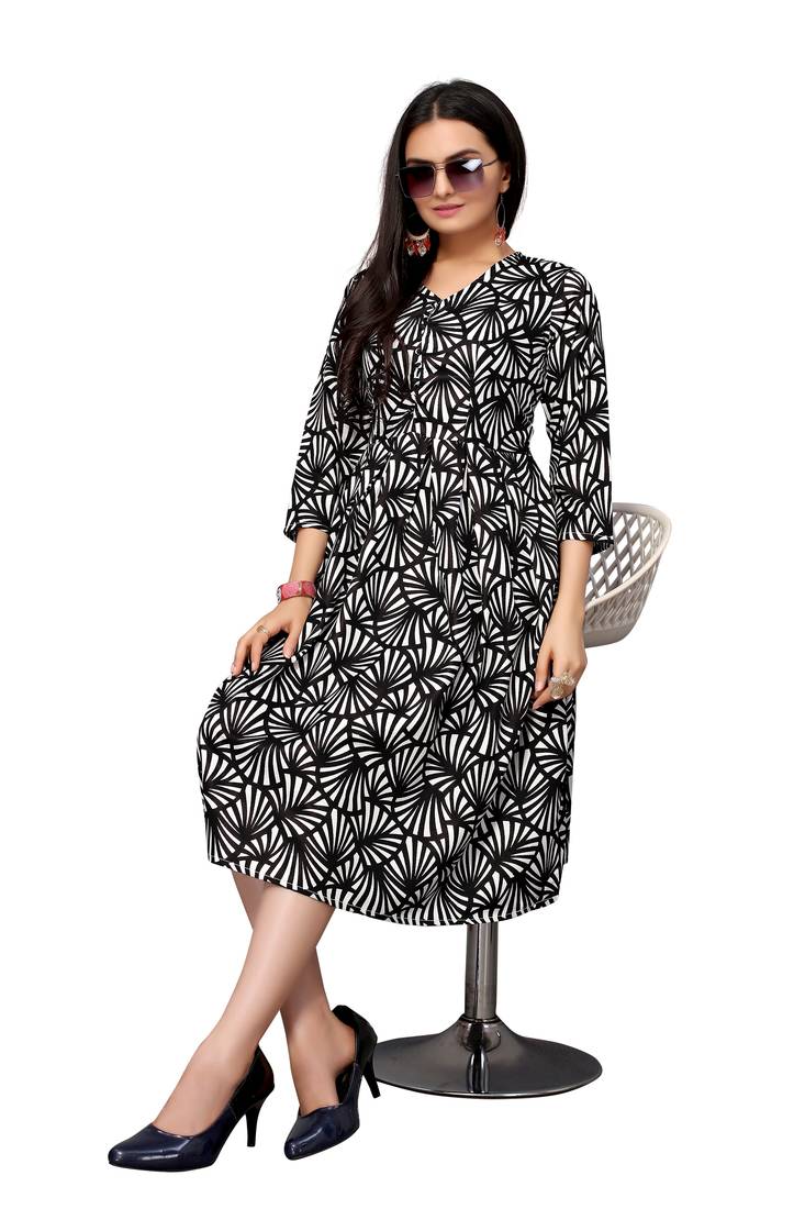 Black Color Printed American Crepe Styles Women's Kurtis.