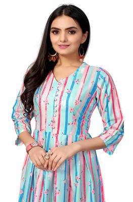Multi Color Printed American Crepe Styles Women's Kurtis. 1