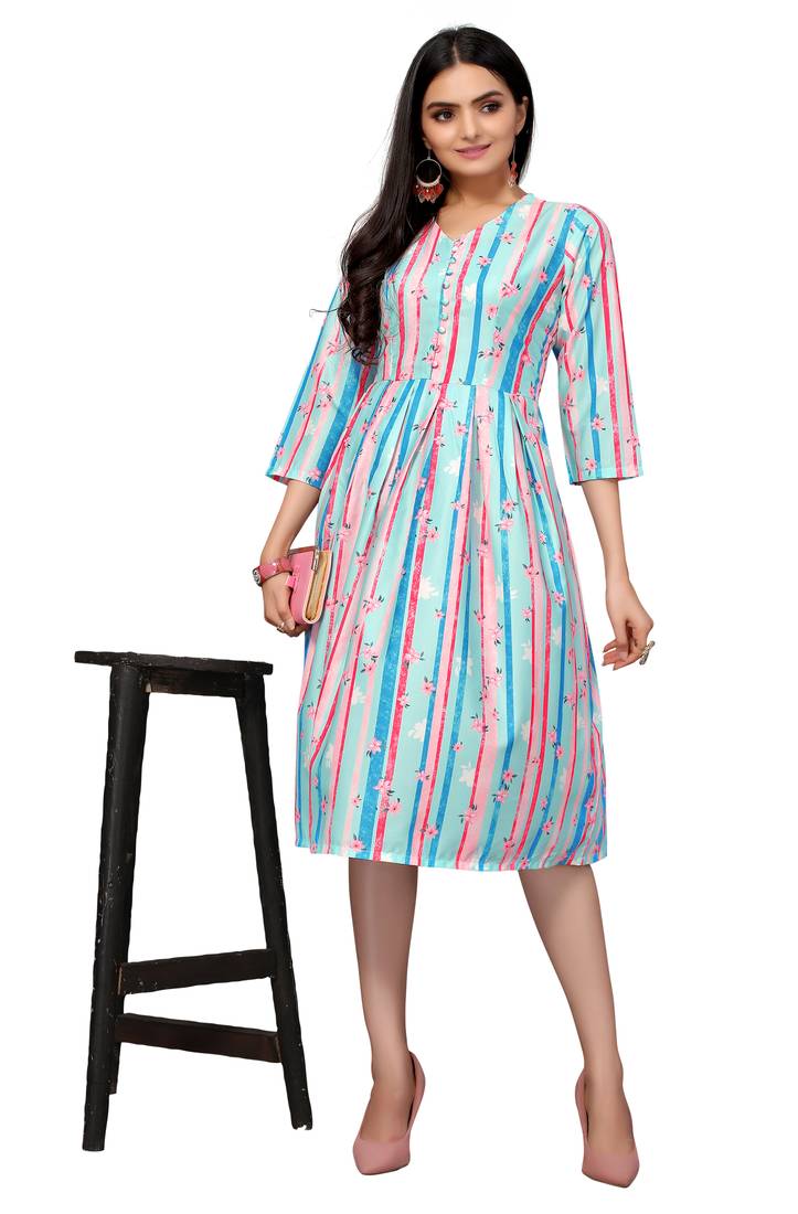 Multi Color Printed American Crepe Styles Women's Kurtis.