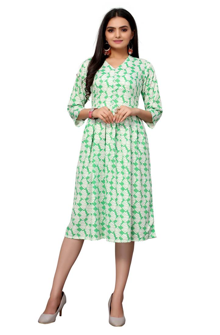 Light Green Color Printed American Crepe Styles Women's Kurtis.