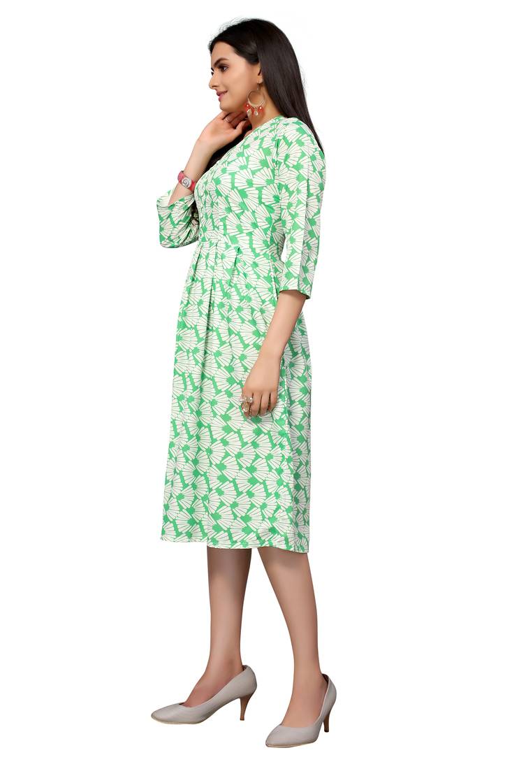 Light Green Color Printed American Crepe Styles Women's Kurtis.