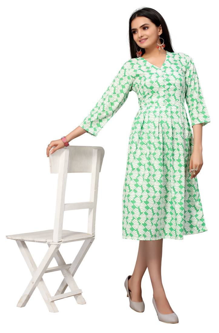 Light Green Color Printed American Crepe Styles Women's Kurtis.