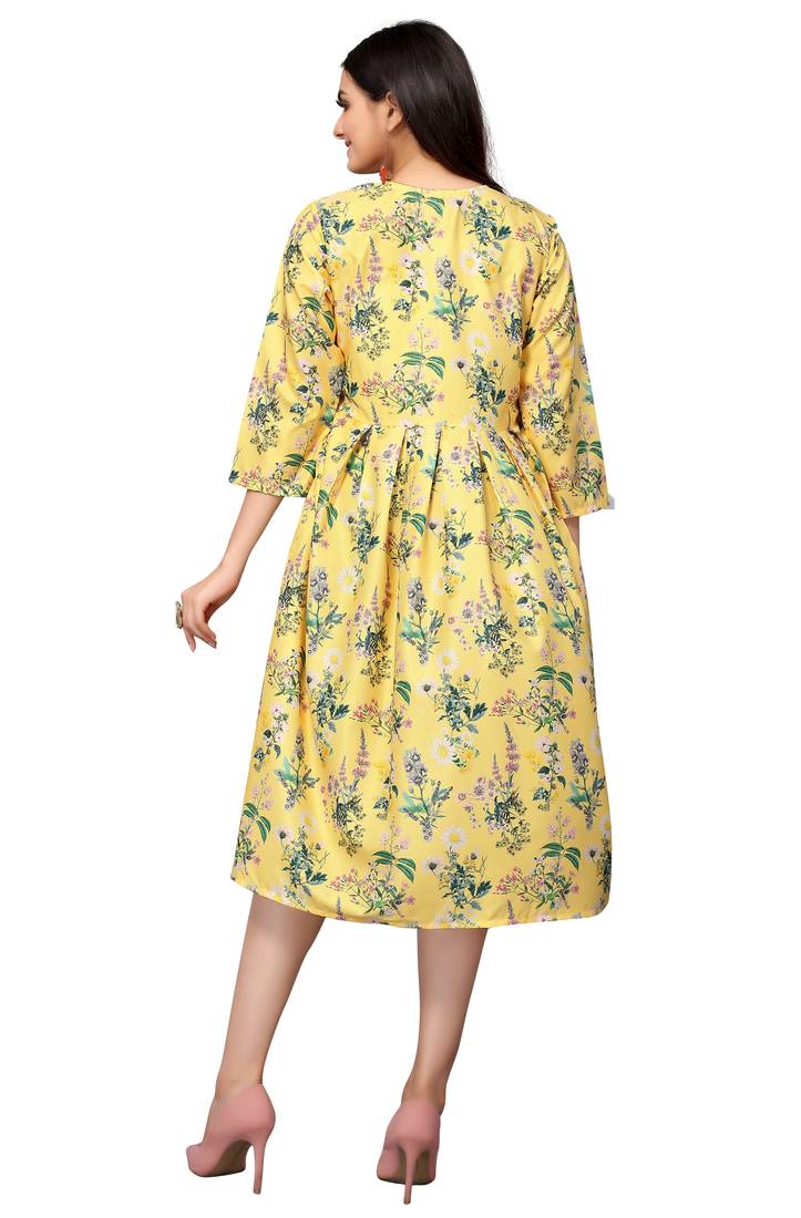 Mustard Color Printed American Crepe Styles Women's Kurtis.