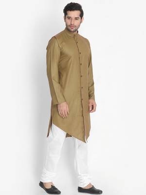 Brown woven blended cotton kurta-pajama 3
