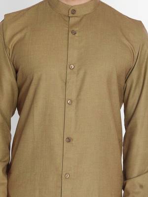 Brown woven blended cotton kurta-pajama 4