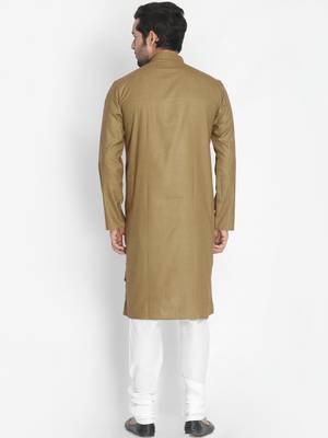 Brown woven blended cotton kurta-pajama 5