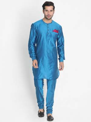 Blue woven blended cotton kurta-pajama 3