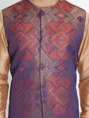 Gold woven blended cotton kurta-pajama 3