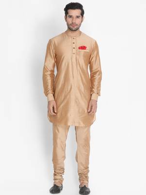 Gold woven blended cotton kurta-pajama 4