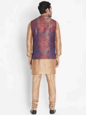 Gold woven blended cotton kurta-pajama 5