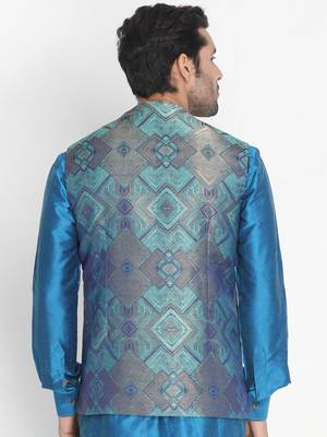 Green woven silk blend nehru-jacket 3