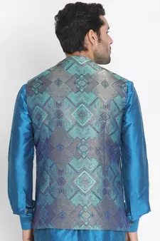 Green woven silk blend nehru-jacket