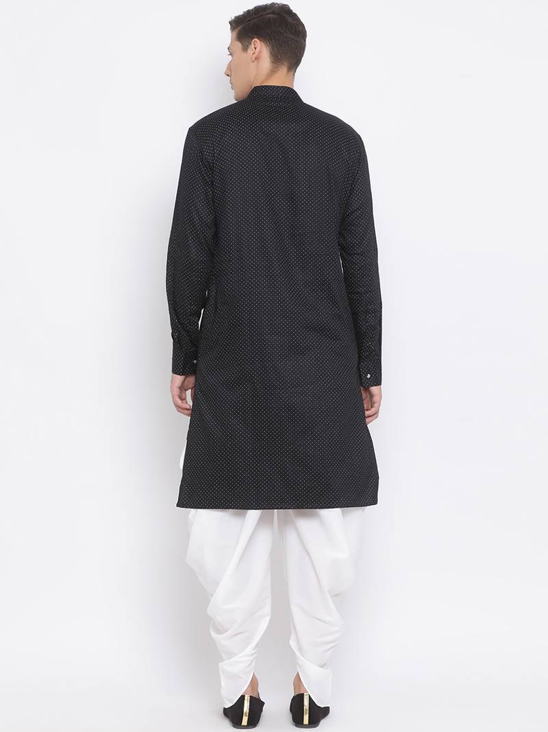 Black plain blended cotton dhoti-kurta
