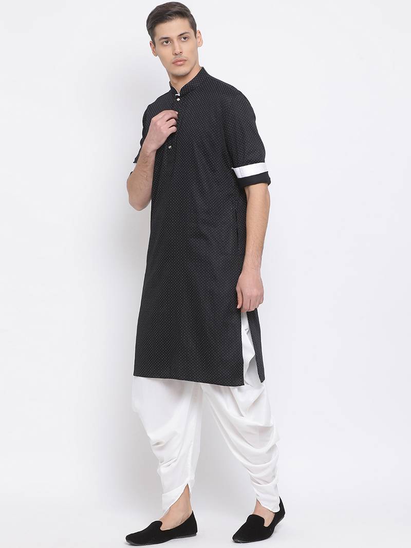 Black plain blended cotton dhoti-kurta