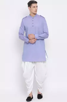 Blue Woven Blended Cotton Dhoti-Kurta