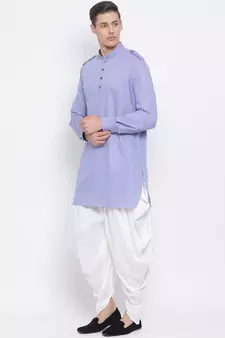 Blue Woven Blended Cotton Dhoti-Kurta