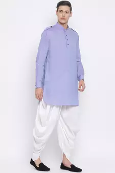 Blue Woven Blended Cotton Dhoti-Kurta