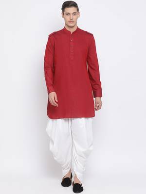 Maroon Woven Blended Cotton Dhoti-Kurta 2