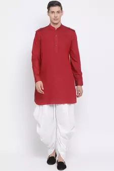Maroon Woven Blended Cotton Dhoti-Kurta