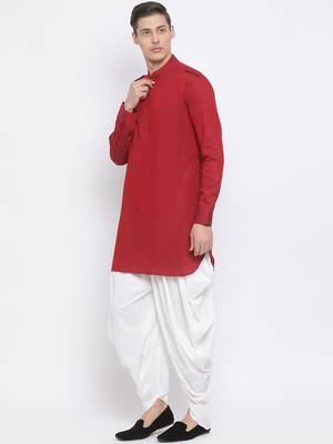Maroon Woven Blended Cotton Dhoti-Kurta 3