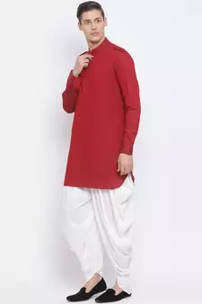 Maroon Woven Blended Cotton Dhoti-Kurta