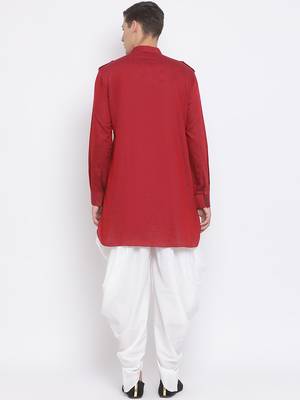 Maroon Woven Blended Cotton Dhoti-Kurta 4