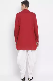 Maroon Woven Blended Cotton Dhoti-Kurta