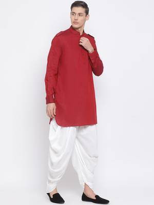 Maroon Woven Blended Cotton Dhoti-Kurta 5