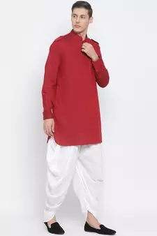 Maroon Woven Blended Cotton Dhoti-Kurta