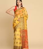 Yellow Organza Silk With Stone Work Saree