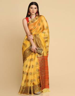 Yellow Organza Silk With Stone Work Saree 2