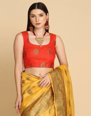 Yellow Organza Silk With Stone Work Saree 4
