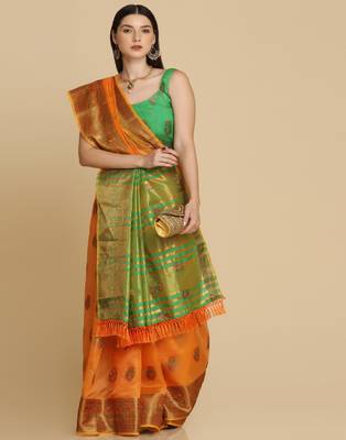 Orange Organza Silk With Stone Work Saree 1