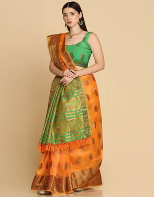 Orange Organza Silk With Stone Work Saree 2