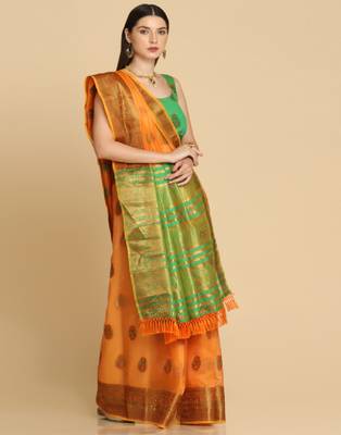 Orange Organza Silk With Stone Work Saree 3